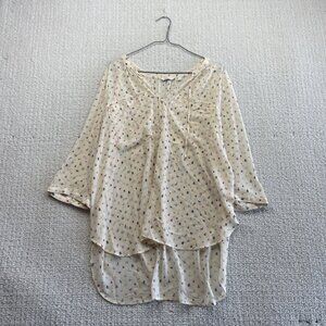 Reitmans Blouse Button Shirt Sheer Insects Bee AOP Wom L Summer Off-White Boho